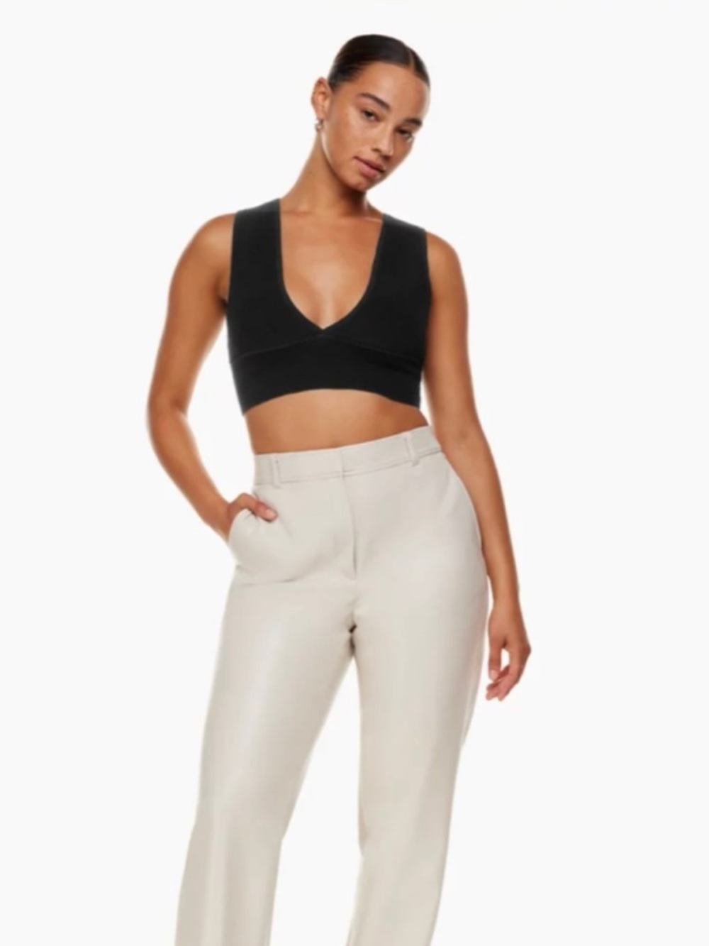 Aritzia Babaton Women's Sculpt Knit Deep V Neck Tank Top in Black Size Small